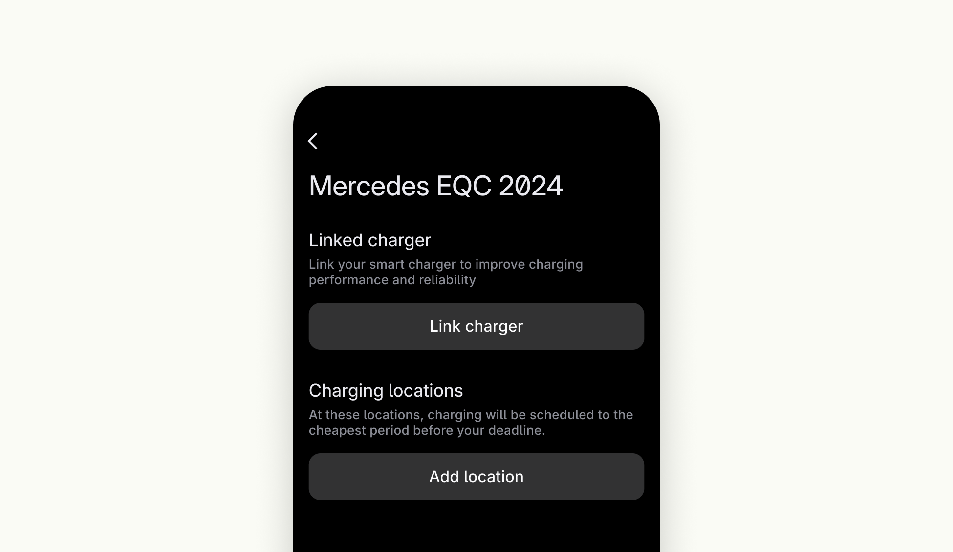 Screenshot showing state after unlinking a charger