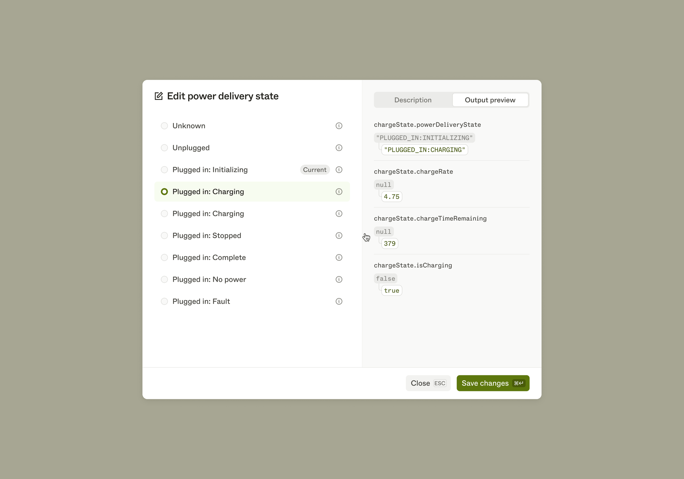 Asset field edit dialog